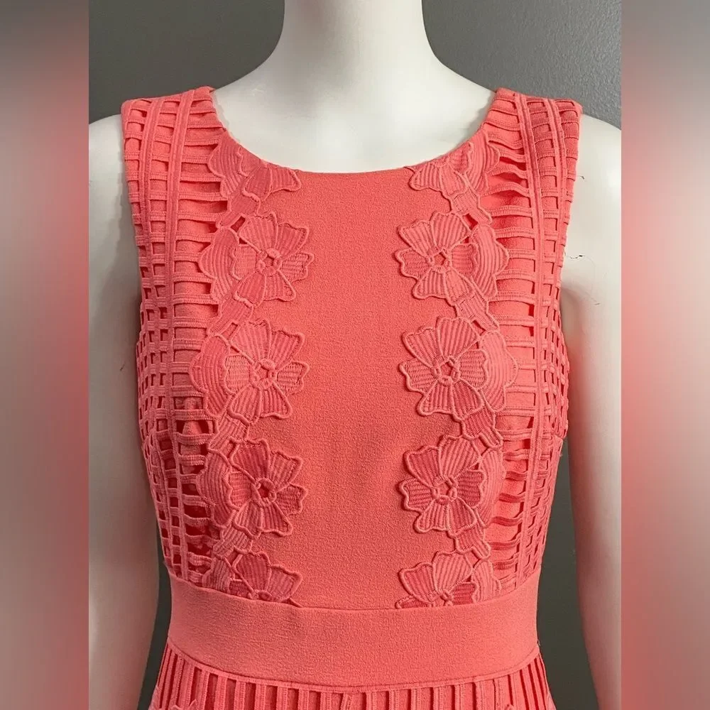 NWT ANTONIO MELANI Coral Textured Midi Sheath Dress Size 2 - Picture 2 of 12